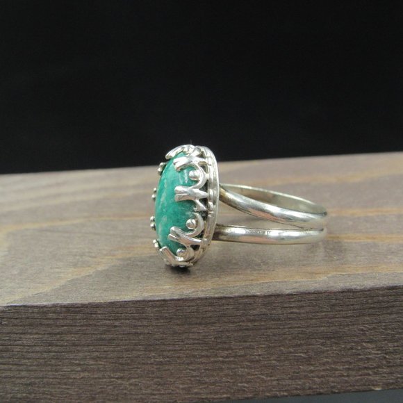 Size 7 Sterling Silver Amazonite Stone Band Ring - Picture 2 of 8
